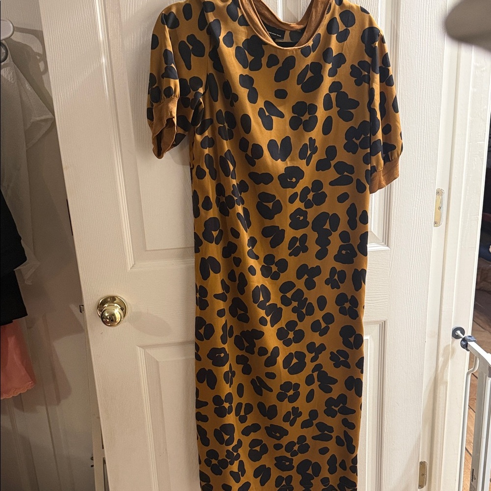 Who What Wear Mustard Yellow and Black Leopard Print Maxi Dress